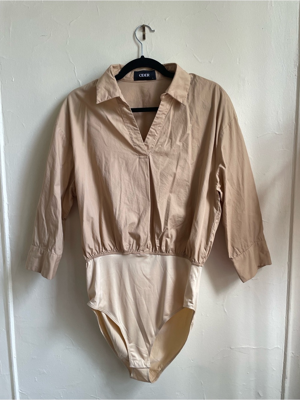 Cider Beige Collared Bodysuit with Black Label